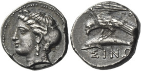 Sinope. 
Drachm, magistrate Po(si)- circa 410-350, AR 6.02 g. Head of nymph l., hair in sakkos. Rev. ΣINΩ Sea eagle standing l., wings spread, on dol...
