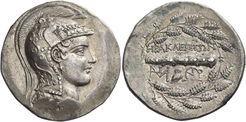 Heracleia ad Latmum. 
Tetradrachm circa 150-140, AR 16.35 g. Head of Athena r.,...