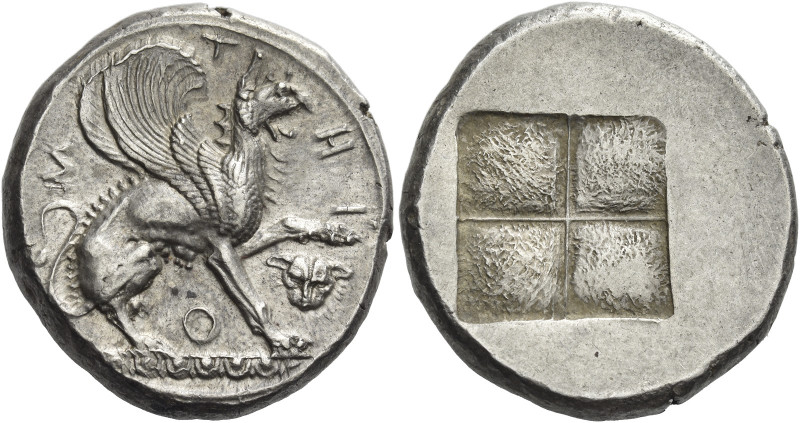 Teos. 
Stater circa 478-465, AR 11.76 g. T – H – I – O – N Griffin with curled ...