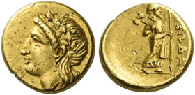 Pixodarus, 341 – 336. 
1/6 daric, Halicarnassus circa 341-336, AV 1.25 g. Head of Apollo l., wearing laurel wreath. Rev. ΠIΞOΔA Zeus Labraundos stand...