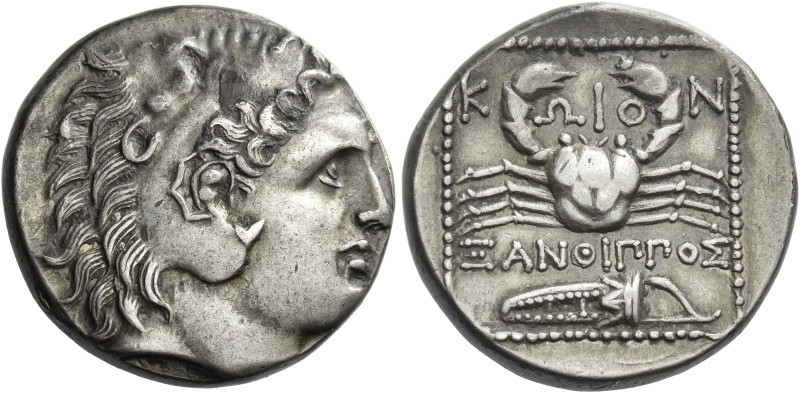 Cos. 
Tetradrachm circa 285-260, AR 14.95 g. Head of young Heracles r., wearing...