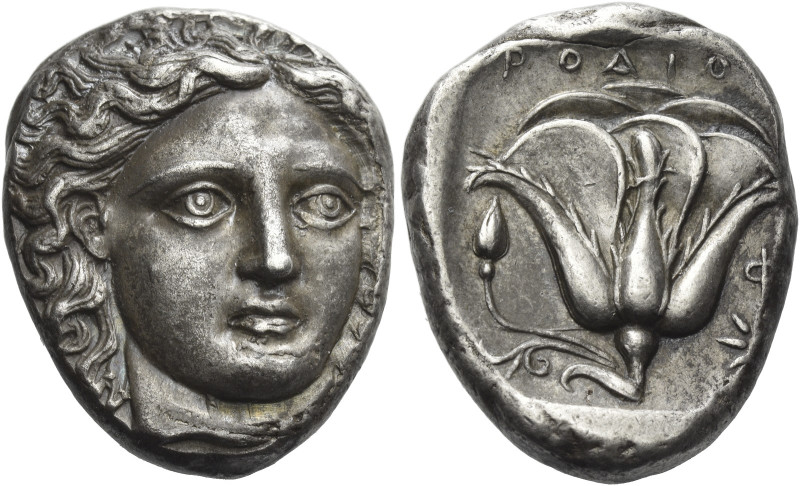 Rhodes. 
Tetradrachm circa 404-385, AR 15.24 g. Head of Helios facing three-qua...