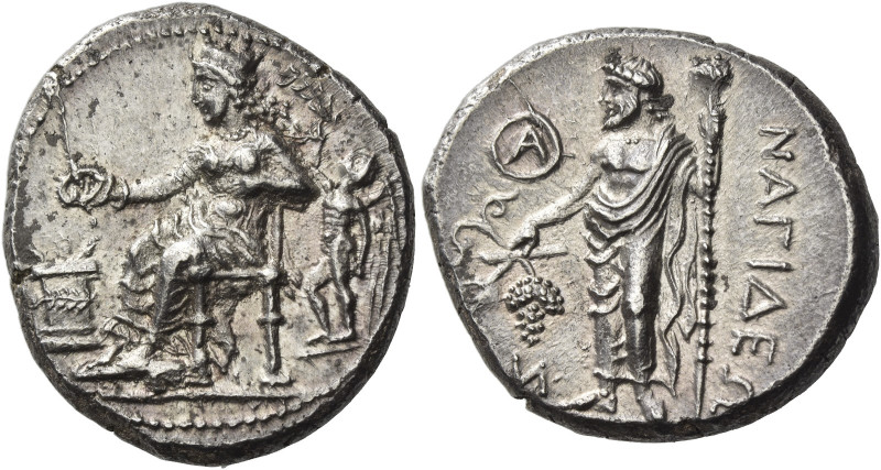 Nagidus. 
Stater circa 380-360, AR 10.55 g. Aphrodite, draped and wearing polos...