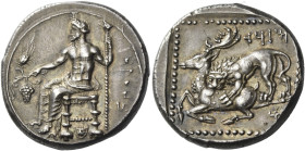 Tarsus. Mazaius satrap, 361 – 334 
Stater 361-344, AR 10.86 g. blrtz in Aramaic characters Baaltars seated l., holding bunch of grapes and ear of gra...