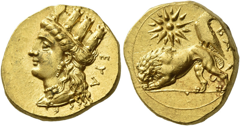 Salamis. Evagoras II, 361 – 351 
Stater circa 361-351, AV 8.29 g. EYA Turreted ...