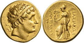 Antiochus II Theos, 261 – 246. 
Stater, Myrina circa 261-246. AV 8.55 g. Diademed head r. Rev. ΒΑΣΙΛΕΩΣ – ANTIOXOY Athena standing l., holding Nike i...