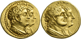 Ptolemy II Philadelphos, 285 – 246. 
Octodrachm, Alexandria after 265, AV 27.75 g. ΑΔΕΛΦΩΝ Jugate busts r. of Ptolemy II, draped and diademed and, Ar...