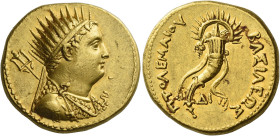 Ptolemy IV Philopator, 221 – 205.
Octodrachm in the name of Ptolemy III, Alexandria circa 219-217, AV 27.78 g. Radiate and diademed bust of deified P...