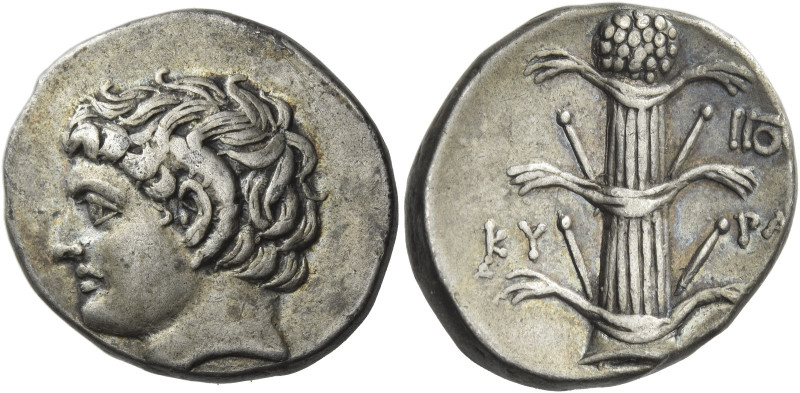 Cyrenaica, Cyrene. 
Didrachm circa 308-277, AR 7.82 g. Head of Apollo Carneios ...