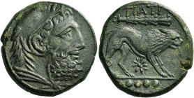 Teate. 
Triens circa 217, Æ 13.43 g. Head of Heracles r., wearing lion’s skin headdress. Rev. TIATI Lion walking r.; above, club and below, star. In ...