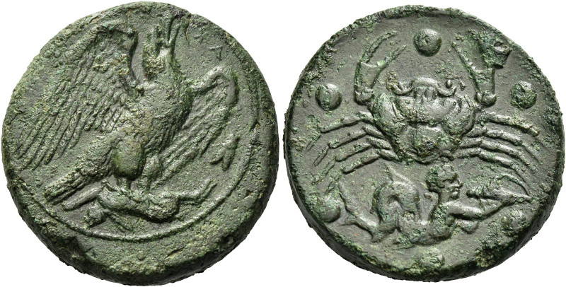 Sicily, Agrigentum. 
Hemilitron circa 420-406, Æ 22.57 g. Eagles standing r. on...