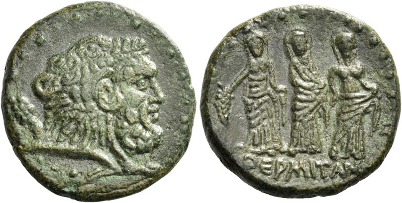 Himera as Thermai. 
Tetras circa 200-150, Æ 7.16 g. Head of bearded Heracles r....