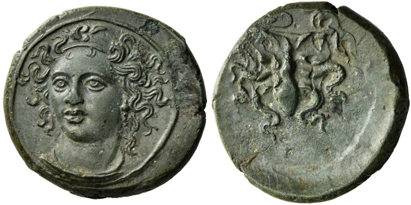 Syracuse. 
Tetras circa 390, Æ 1.74 g. Female head, wearing ampyx, facing sligh...