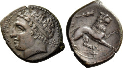 Syracuse. 
Bronze circa 295-289, Æ 5.50 g. ΣVRΑΚΟΣΙΟΝ Head of youthful Heracles l., wearing tainia; in r. field, star. Rev. Lion advancing r., raisin...