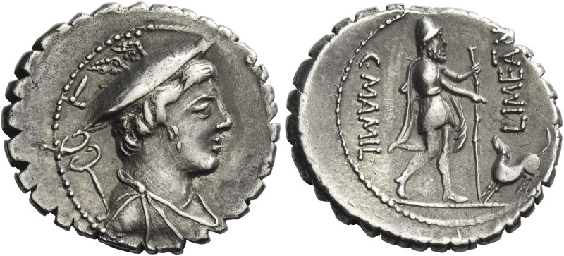 C. Mamilius Limetanus. 
Denarius serratus 82, AR 3.88 g. Draped bust of Mercury...