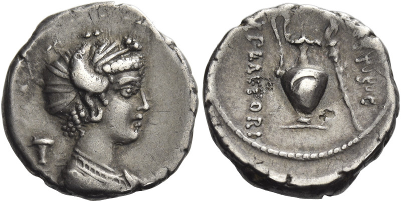 M. Plaetorius M.f. Cestianus. 
Denarius 69, AR 3.87 g. Draped female bust r., h...