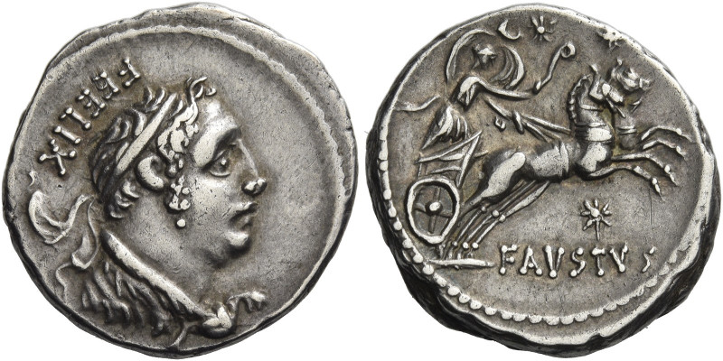 Faustus Cornelius Sulla. 
Denarius 56, AR 3.99 g. FELIX Diademed bust r. (Hercu...