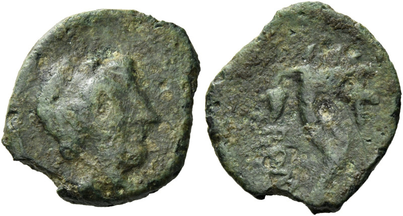 M. Herennius. 
Semuncia circa 108-107, Æ 2.06 g. Bust of Diana r., with bow and...