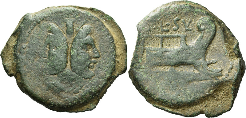 C. Sulpicius C.f. Galba. 
As 106, Æ 22.69 g. Laureate head of Janus; above, mar...