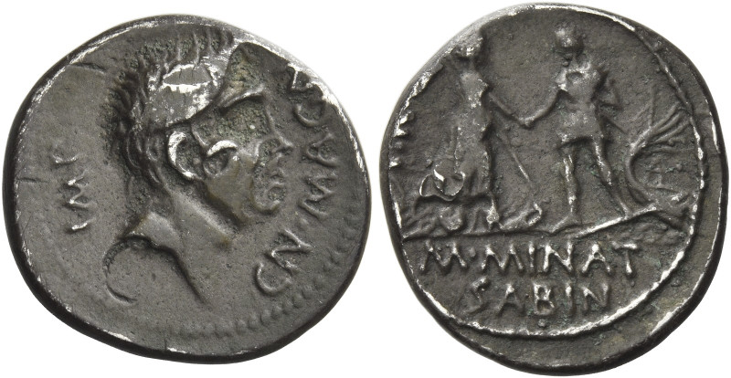 Cnaeus Pompeius Junior and M. Minatius Sabinus. 
Denarius, Spain 46-45, AR 3.01...