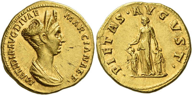 Matidia, daughter of Trajan's sister. 
Aureus 112, AV 7.27 g. MATIDIA AVG DIVAE...