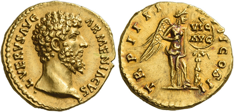 Lucius Verus, 161 – 169. 
Aureus December 163-164, AV 7.33 g. L VERVS AVG – ARM...