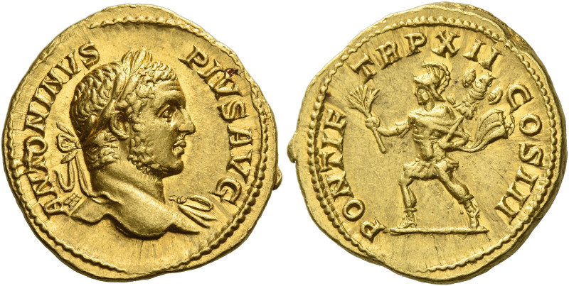 Caracalla augustus, 198 – 217. 
Aureus 209, AV 7.15 g. ANTONINVS – PIVS AVG Lau...