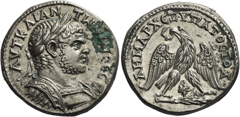 Caracalla augustus, 198 – 217. 
Tetradrachm, Tyre circa 213-217, AR 12.67 g. ΑΥ...