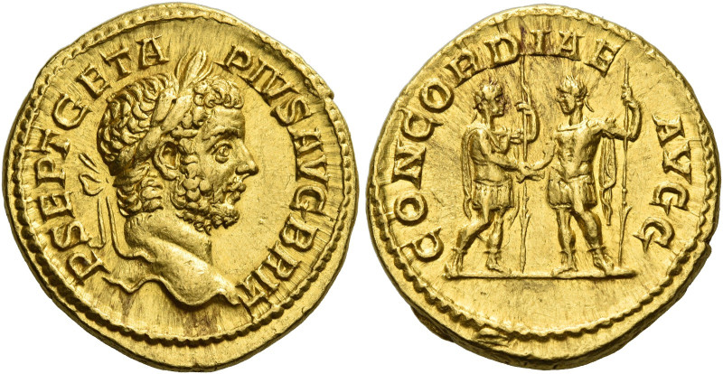 Geta augustus, 209 – 211.
Aures 209-210, AV 7.41 g. IMP CAES P SEPT GETA – PIVS...