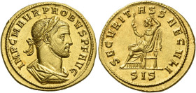 Probus, 276-282. 
Aureus, Siscia 277, AV 6.54 g. IMP C M AVR PROBVS P F AVG Laureate, draped, and cuirassed bust r. Rev. SECVRIT – AS SAECVLI Securit...