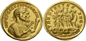 Probus, 276-282. 
Medallion 281, AV 26.05 g. IMP C PROBVS AVG CONS IIII Jugate busts r. of Probus laureate and cuirassed, wearing imperial mantle, ho...