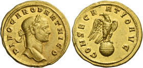 Carus, 282 – 283. 
Divo Caro. Aureus, Siscia after 283, AV 4.63 g. DIVO CARO PARTHICO Laureate head r. Rev. CONSECR – ATIO AVG Eagle, with open wings...