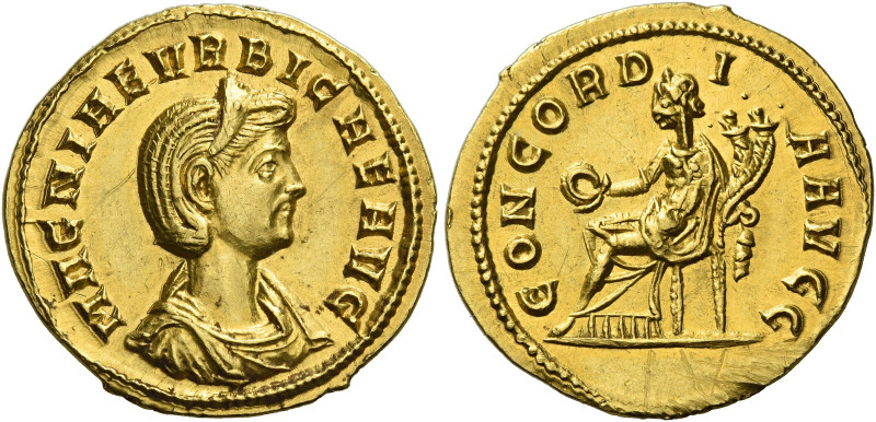 Magnia Urbica, wife of Carinus. 
Aureus, Siscia 283, AV 4.10 g. MAGNIAE VRBICAE...