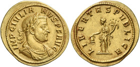 Julian of Pannonia, 284 – 285. 
Aureus, Siscia circa 284, AV 3.96 g. IMP C IVLIANVS P F AVG Laureate, draped and cuirassed bust r. Rev. LIBERTAS PVBL...