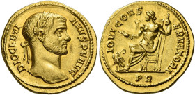 Diocletian, 284 – 305. 
Aureus 289-290, AV 6,00 g. DIOCLETI – ANVS P F AVG Laureate head r. IOVI CONS – ERVATORI Jupiter seated l. on throne, holding...