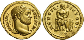 Maximian Herculius first reign, 286 – 305. 
Aureus, Treviri circa 287, AV 5.55 g. MAXIMI – ANVS P F AVG Laureate head r. Rev. HERCVLI – VICTORI Hercu...