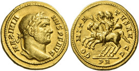 Maximian Herculius first reign, 286 – 305. 
Aureus circa 294-295, AV 5.99 g. MAXIMIA – NVS P F AVG Laureate head r. Rev. CO – MITA – TVS AV – GG The ...