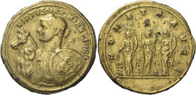 Maximian Herculius first reign, 286 – 305. 
Medallion 297-298, Æ 26.02 g. VIRTVS MAXIMIANI AVG Laureate half bust of Maximianus l., wearing cuirass w...