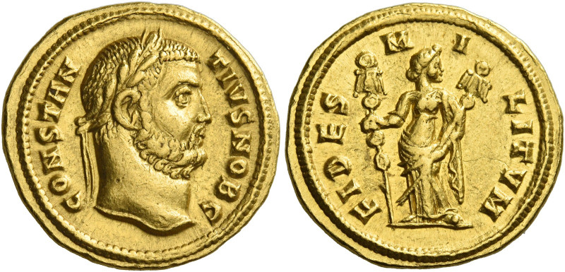 Constantius I caesar, 293 – 305. 
Aureus, Cyzicus circa 294-295, AV 5.49 g. CON...