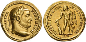 Constantius I caesar, 293 – 305.
Aureus, Treveri 305, AV 5.41 g. CONSTAN – TIVS NOB C Laureate head r. Rev. HERCVLI CONSER – AVGG ET CAESS NN Hercule...