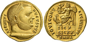 Licinius I, 308 – 324. 
Aureus, Nicomedia 317, AV 5.24 g. LICINIVS – AVGVSTVS Laureate head r. Rev. IOVI CONS – LICINI AVG Jupiter, nude to waist, be...