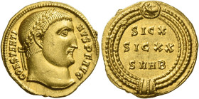 Constantine I, 307 – 337. 
Aureus, Heraclea circa 315-316, AV 5.36 g. CONSTANTI – NVS P F AVG Laureate head r. Rev. SIC / X / SIC XX / SMHB within wr...