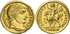 Constantine I, 307 – 337. 
Solidus, Antiochia 324-325, AV 4.46 g. CONSTANT – INVS P F AVG Laureate head r. Rev. ADVENTVS – AVGVSTI N Emperor on horse...
