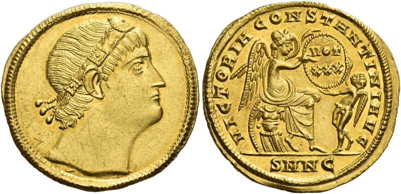 Constantine I, 307 – 337. 
Solidus, Nicomedia 335, AV 4.48 g. Rosette-diademed ...