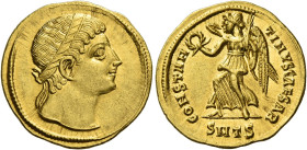 Constantine II caesar, 316 – 337. 
Solidus, Thessalonica 326, AV 4.50 g. Diademed head r. Rev. CONSTAN – TINVS CAESAR Victory advancing l., holding w...
