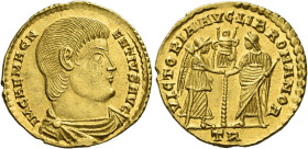 Magnentius augustus, 350 – 353. 
Solidus, Treveri January-February 350, AV 4.54 g. IM CAE MAGN – ENTIVS AVG Bare-headed, draped and cuirassed bust r....