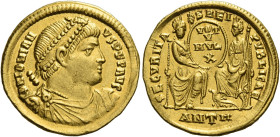 Jovian, 363 – 364. 
Solidus, Antiochia 363-364, AV 4.48 g. D N IOVIAN – VS P F P AVG Pearl-diademed, draped and cuirassed bust r. Rev. SECVRITA – S R...