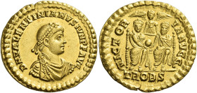 Valentinian II, 375 – 392. 
Solidus, Treviri circa 378–383, AV 4.47 g. D N VALENTINIANVS IVN P F AVG Pearl-diademed, draped and cuirassed bust r. Rev...
