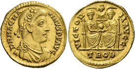 Magnus Maximus, 383 – 388. 
Solidus, Treveri 385-386, AV 4.43 g. DN MAG MA – XIMVS P F AVG Rosette-diademed, draped and cuirassed bust r. Rev. VICTOR...