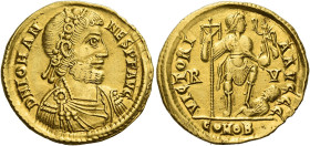 Johannes, 423 – 425. 
Solidus, Ravenna 423–425, AV 4.47 g. D N IOHAN – NES P F AVG Rosette-diademed, draped and cuirassed bust r. Rev. VICTORI – A AV...